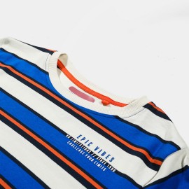 Epic Vibes Boys Blue and White Lining T-Shirts
