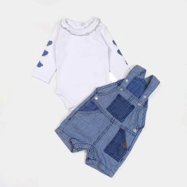 Frill Infants Blue & White Dungarees