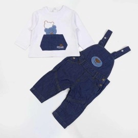 Bear Infants Blue & White Dungarees