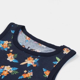 Flower Printed Boys Black T-Shirts