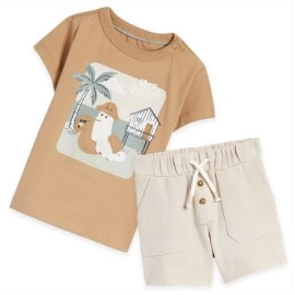 2-Pice-Set-Infants|Boys-Brown-off-White