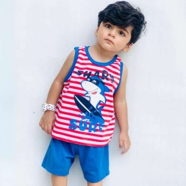 Sando-Shot-2Pices-Infants|Boys-Red-Blue-Lining