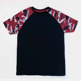 Red & Black Camo Boys Black T-Shirts