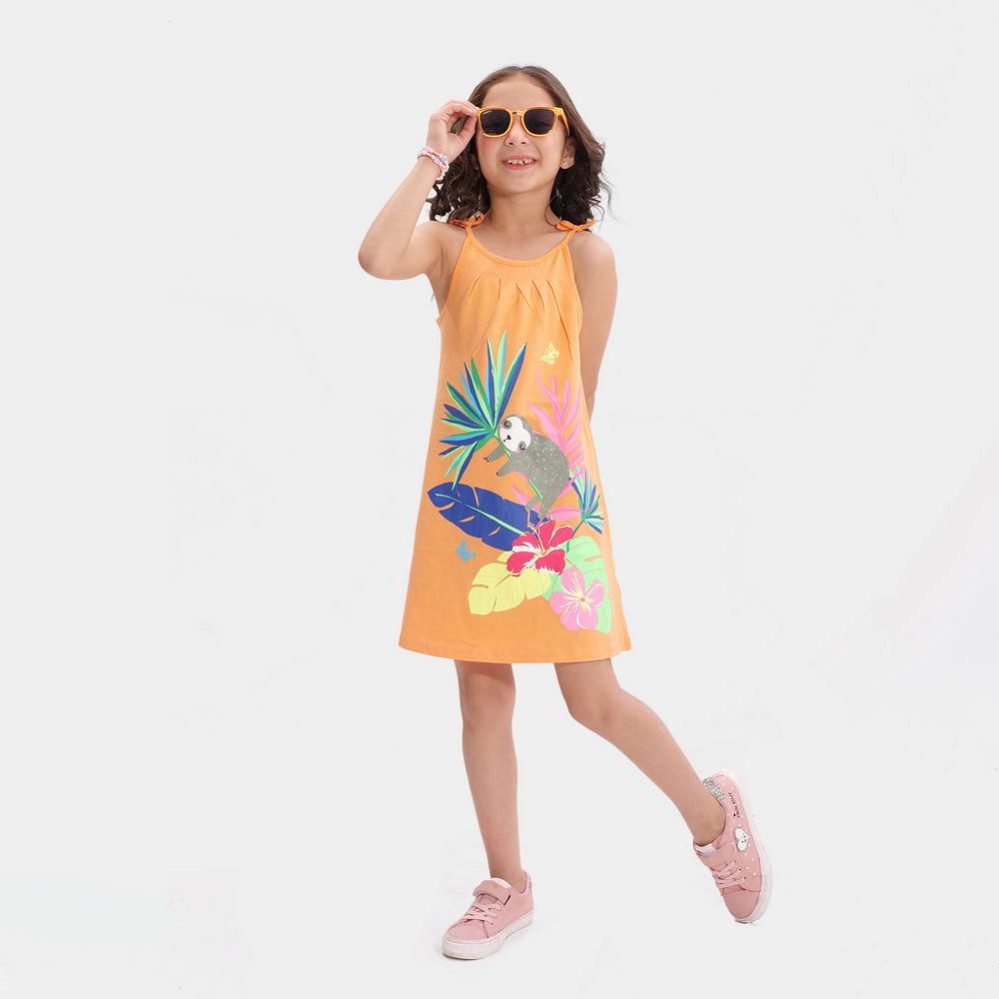 Floral Girls Orange Frock and Dresses