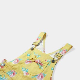 So Sweet Floral Girls Yellow Dungarees