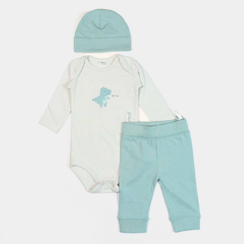 Dino Infants Green off White 3pcs Rompers and Body suits