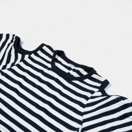 Off Shoulder Striped Girls Black & White Lining Frock