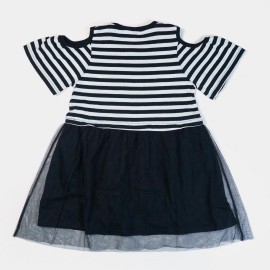 Off Shoulder Striped Girls Black & White Lining Frock