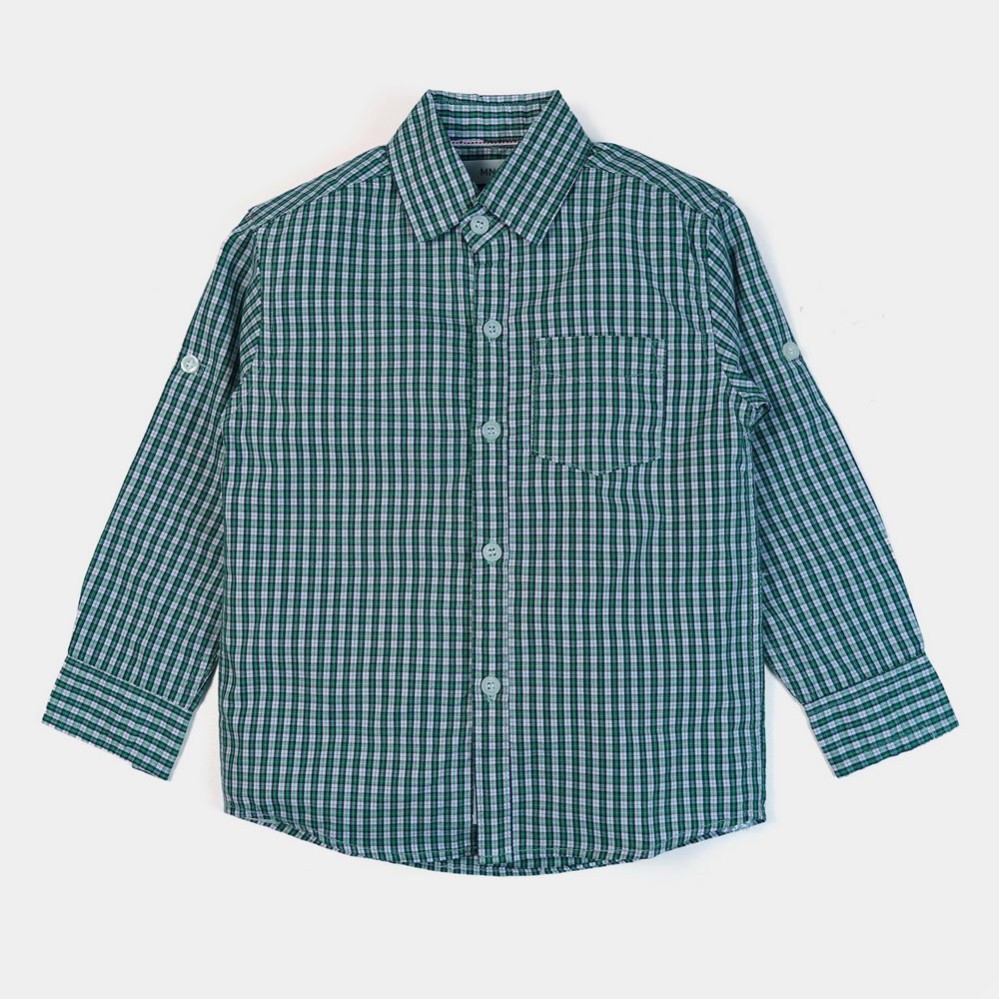 Casual Shirts Boys Green & White Check Casual Shirts