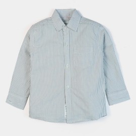 Cotton Boys Green & White Lining Casual Shirts