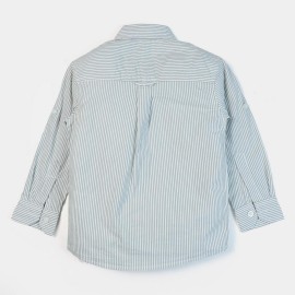 Cotton Boys Green & White Lining Casual Shirts